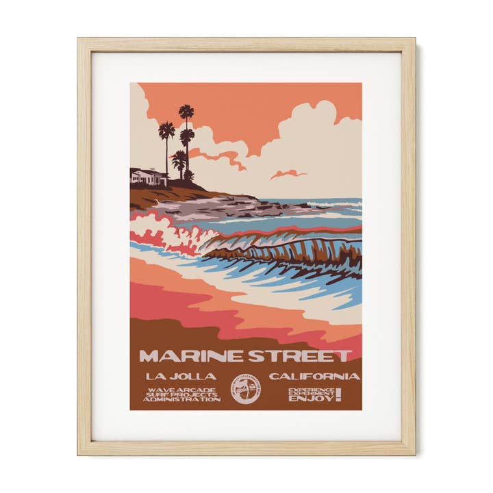 Marine Street WPA Surf Poster | Vintage La Jolla Art Print for wholesale by WAVE ARCADE
