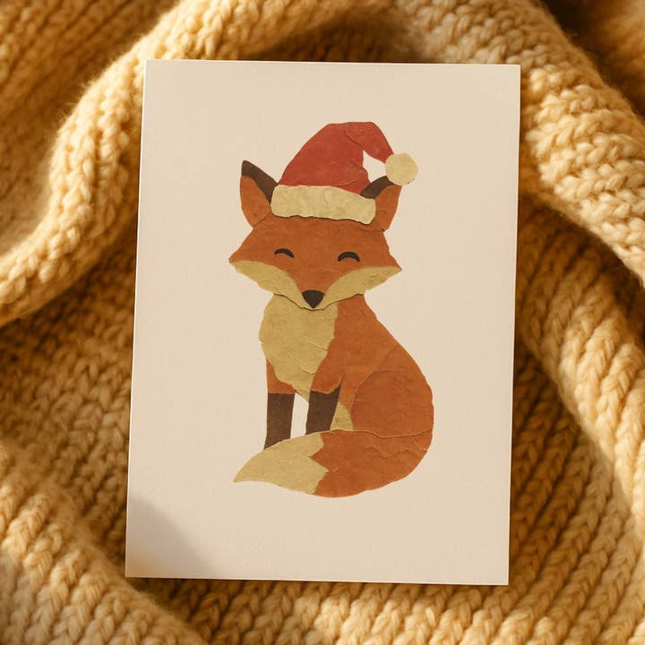 Christmas Fox Greetings Card, Pack Of 10 for wholesale by Kin Press Cards