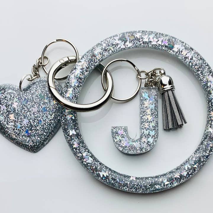 Ensemble bracelet jonc porte-clés papillons en argent pour la vente par Shop Drip Express