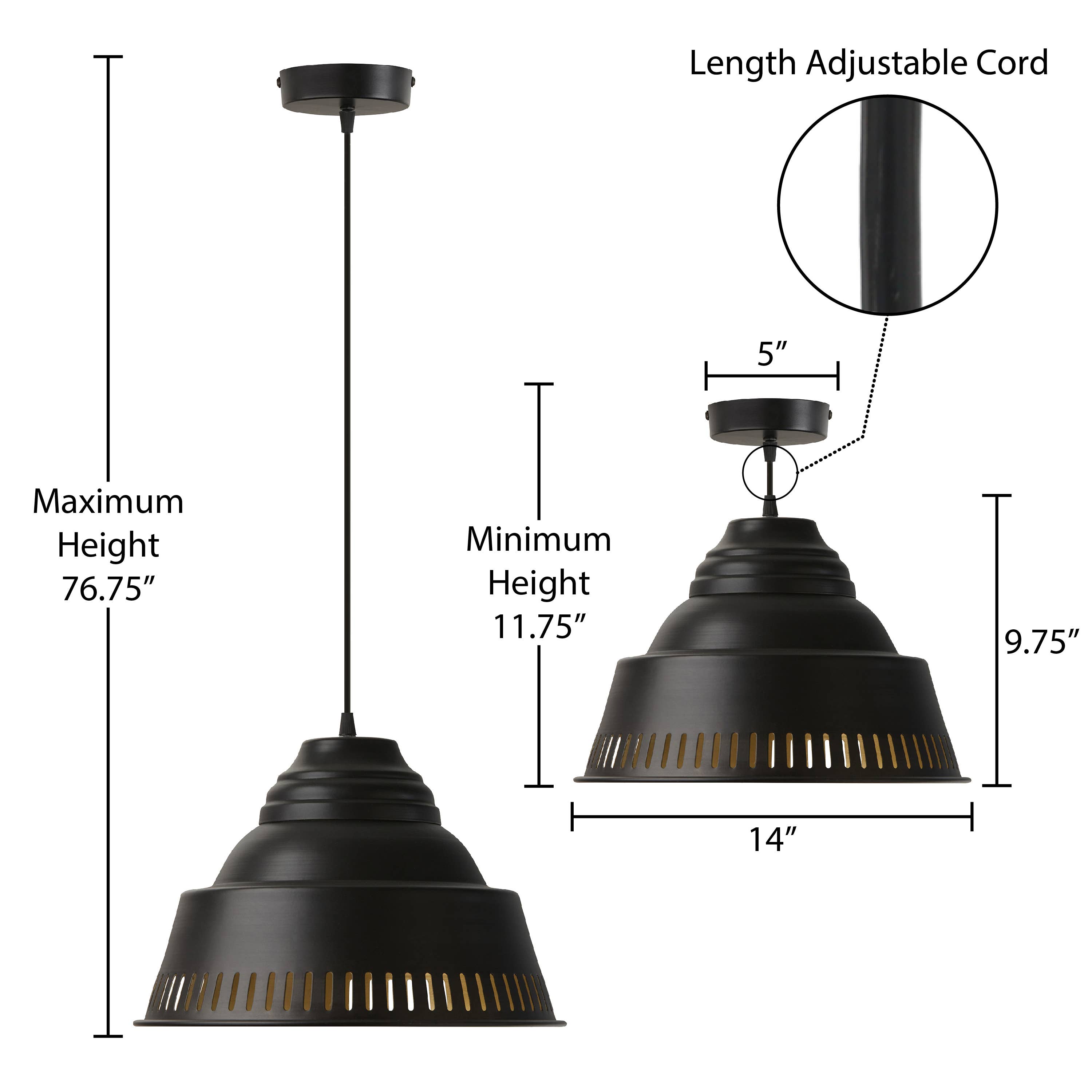 River of Goods - Vente Lustre/Suspension - Lampe suspendue en métal Aden noir à 1 ampoule, 14 po W2