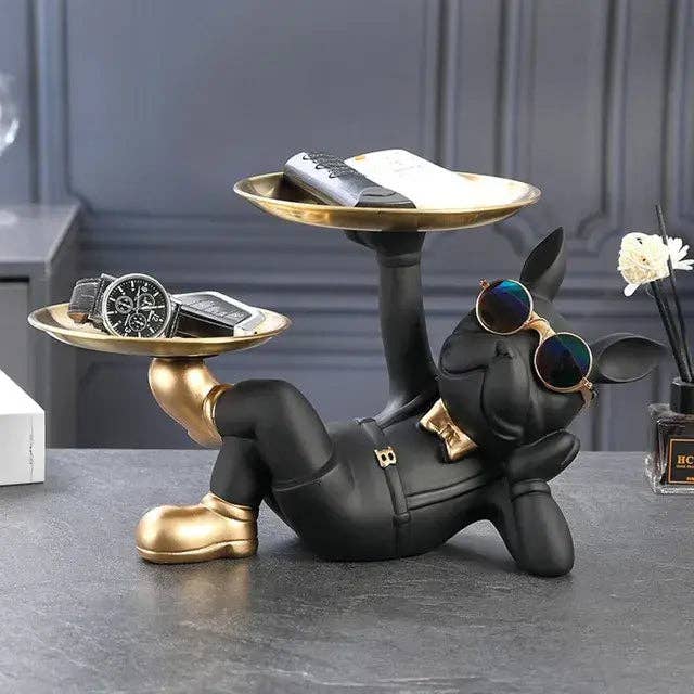 BlakOutlet – wholesale Sculpture – French Bulldog Sculpture Dog Statue with Tray12