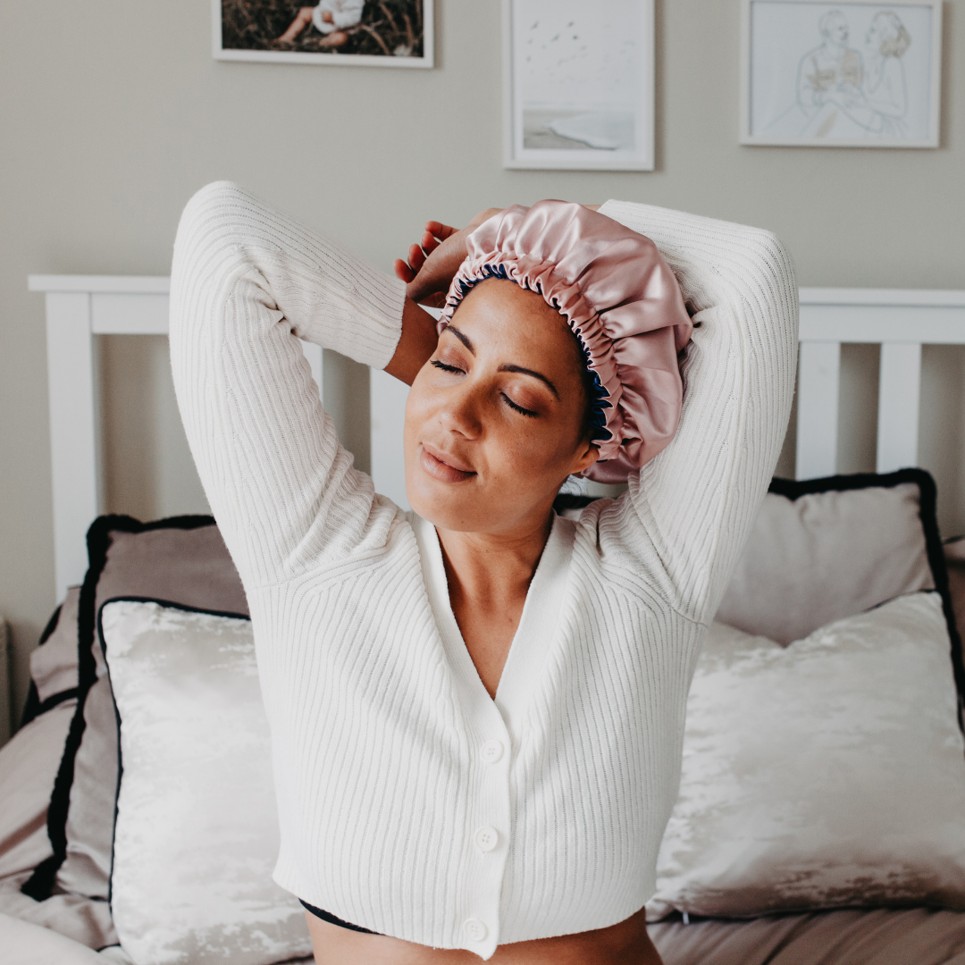 Satin Rowe – wholesale Shower cap – Satin Bonnet - Pink Orange Reversible6