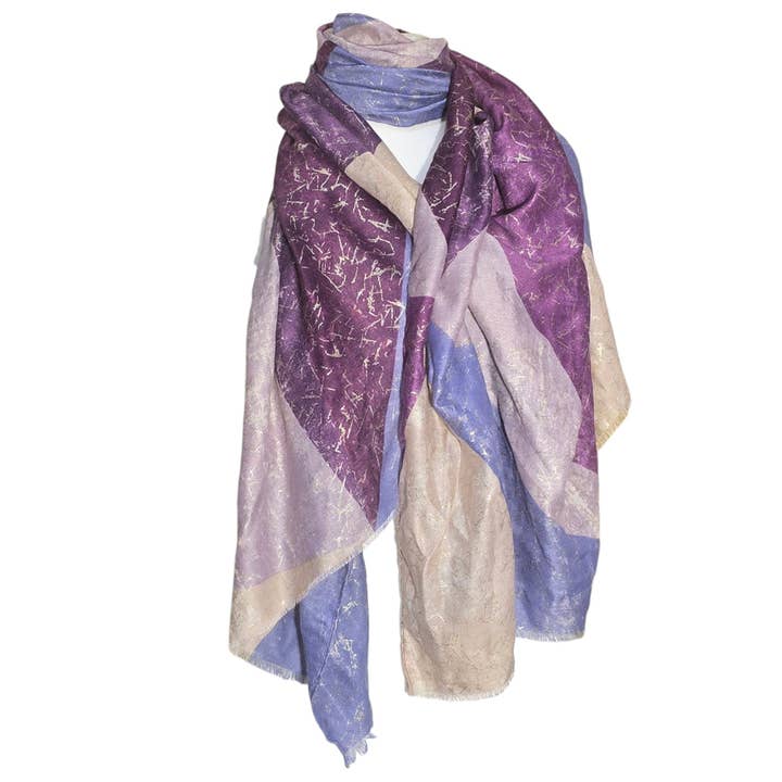 Écharpe d'été pour femmes à imprimé abstrait avec des éclats dorés pour la vente par Strathurie