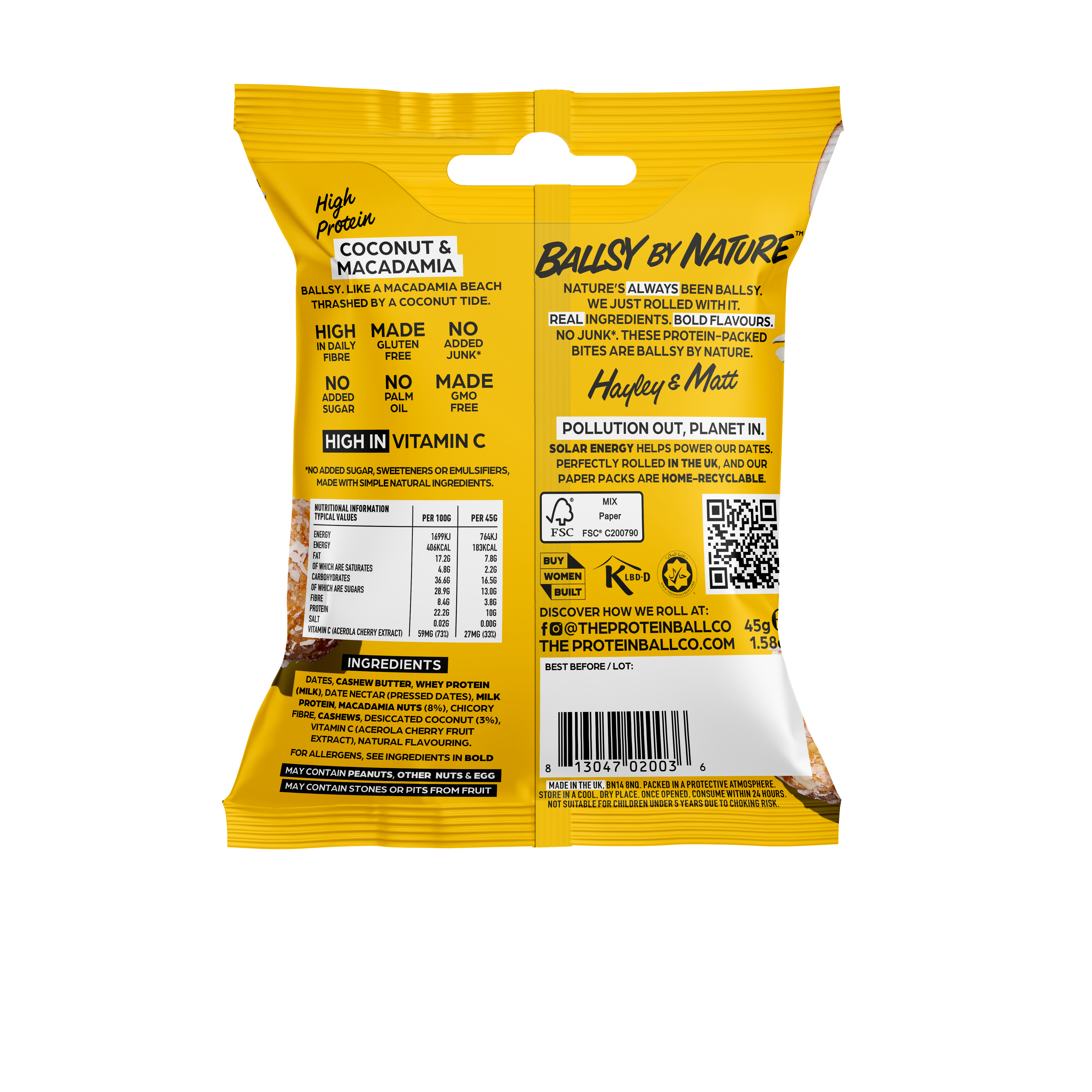 The Protein Ball Co – wholesale Snack bar – COCONUT & MACADAMIA - High Protein Balls 10 x 45g1