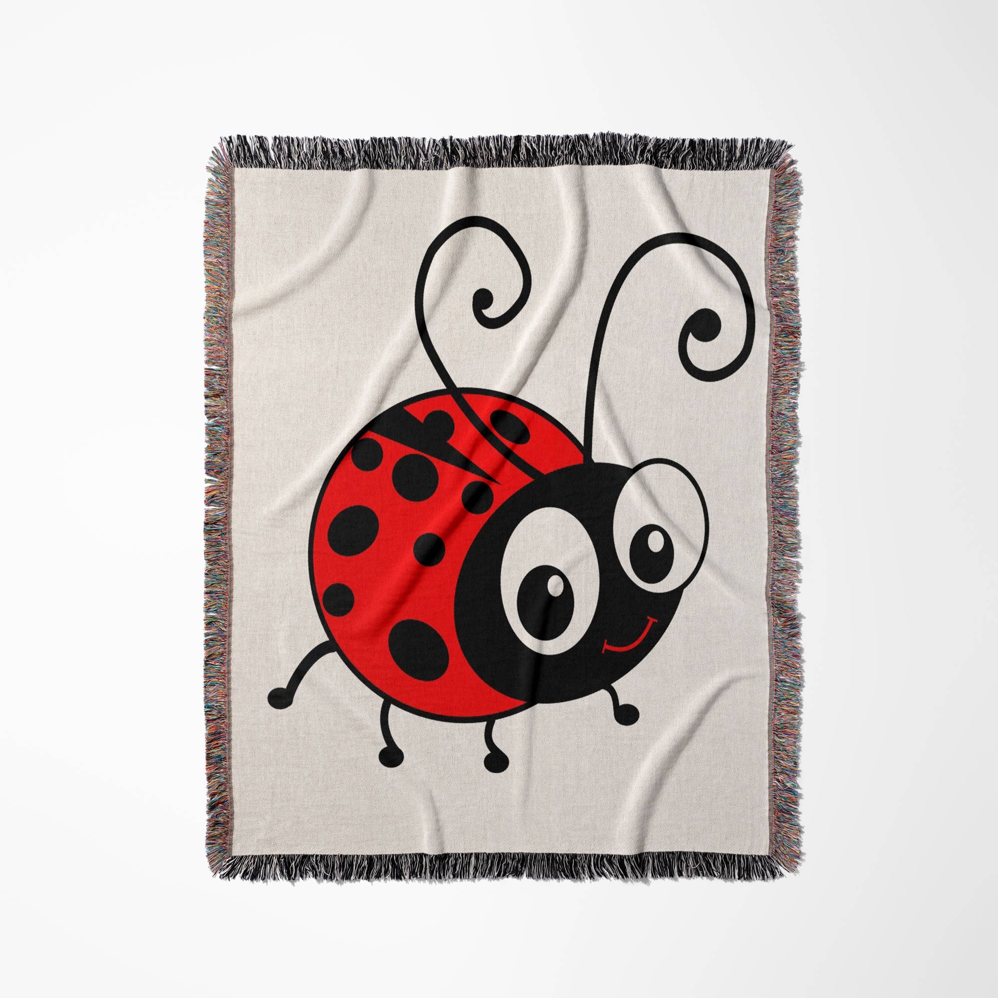 3dRose – Großhandel Überwurfdecke – 3dRose, Süßer Marienkäfer - kawaii glücklicher rot-schwarz gepunkteter Marienkäfer Cartoon - Marienkäfer Insekt auf Weiß, Decke