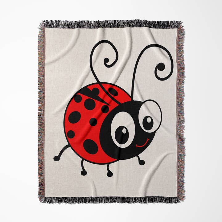 3dRose – Großhandel Überwurfdecke – 3dRose, Süßer Marienkäfer - kawaii glücklicher rot-schwarz gepunkteter Marienkäfer Cartoon - Marienkäfer Insekt auf Weiß, Decke0