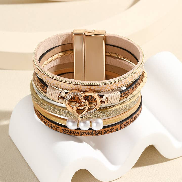 JOSSLYN by wall to wall - Wholesale Bangle Bracelet - MAGNETIC BUCKLE HEART SHAPED WORD PRINT BRACELET | 40B5136