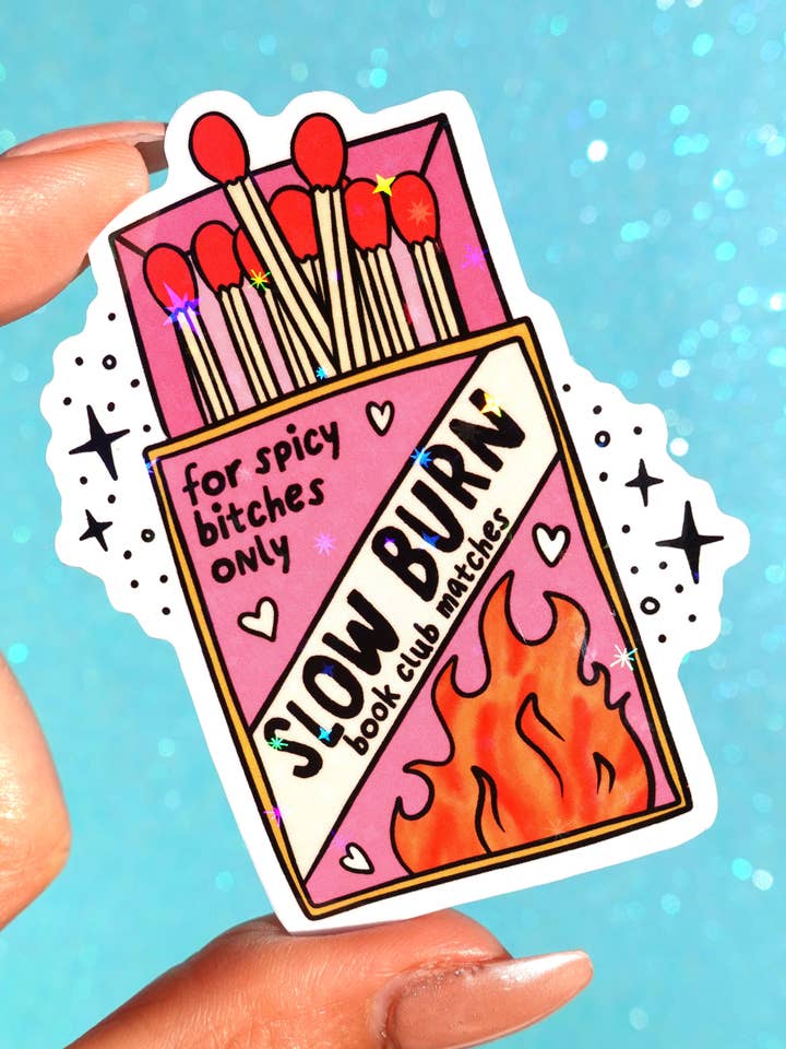 Slow Burn Book Club | Funny Spicy Romance Glitter Sticker for wholesale by Untamedego LLC
