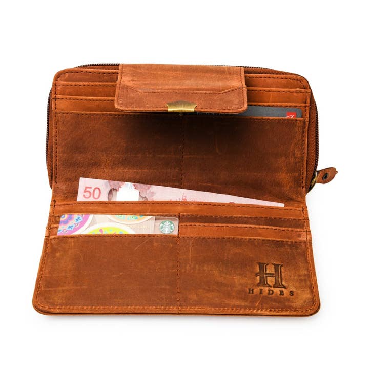 Hides - Wholesale Wallet - Women's - Leather Zip Around Wallet 18 Card Slots6