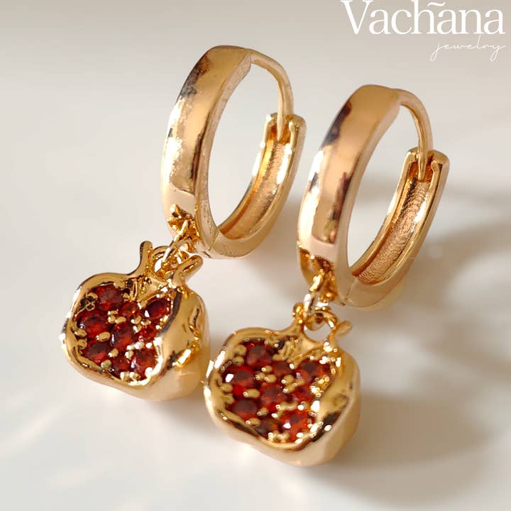 Pomegranate Cubic Zirconia Huggie Hoop Earrings for wholesale by Vachana