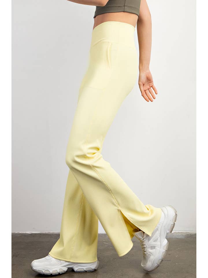 NYLON RIB V WAIST FLARED LEGGINGS for wholesale by Rae Mode