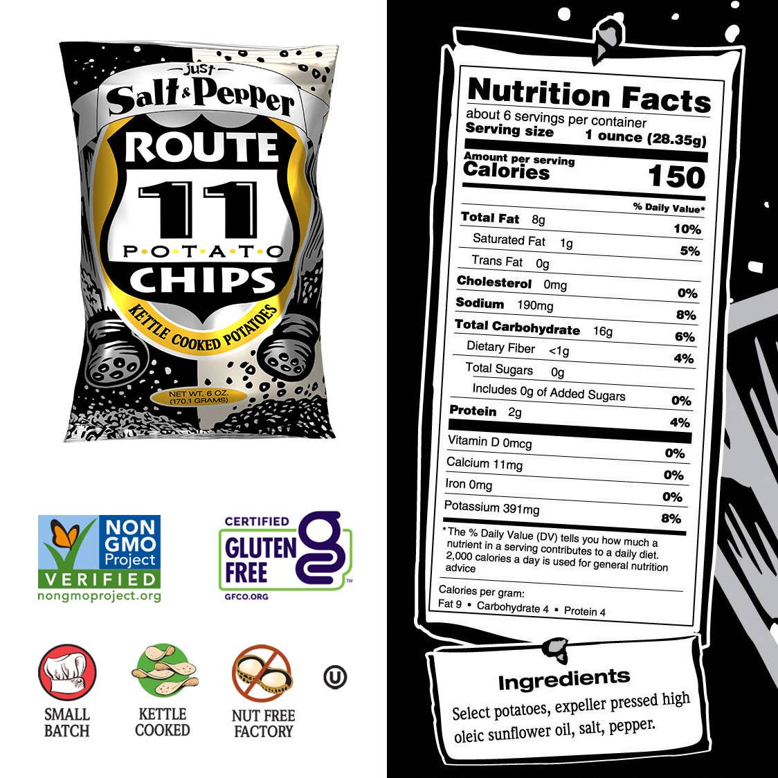 Route 11 Potato Chips - Wholesale Chips - Route 11 Salt & Pepper Potato Chips (6oz)2