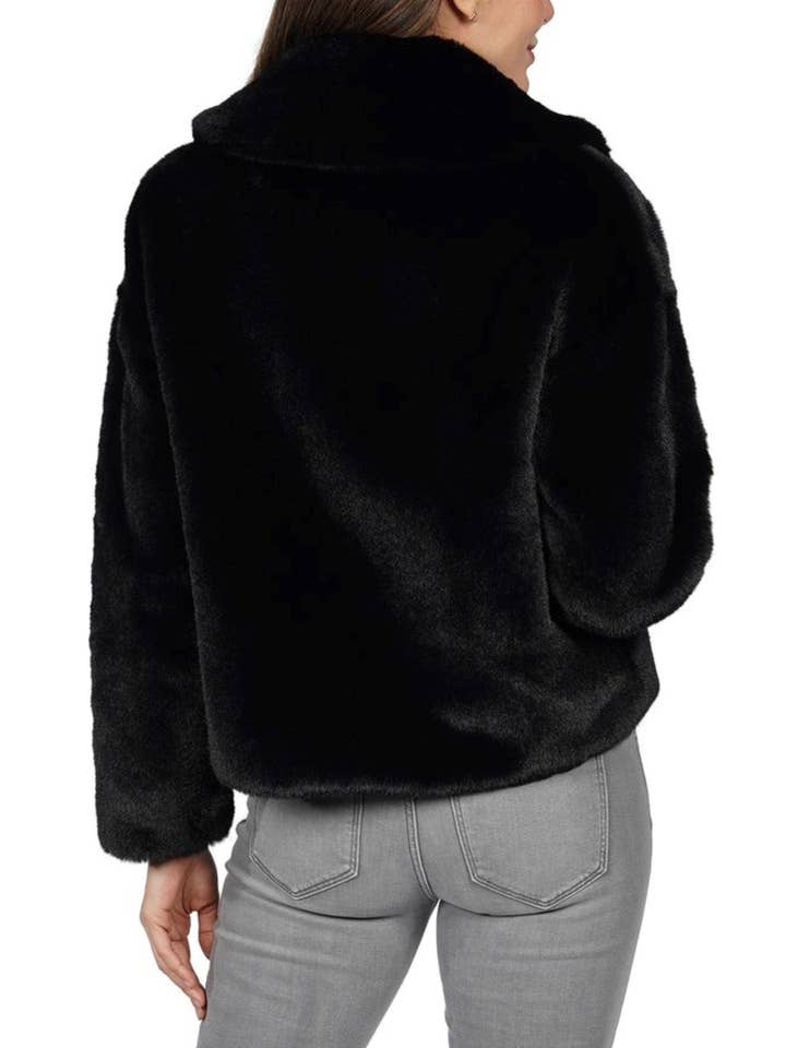 BLACK Love Token Cropped Faux Fur Coat for wholesale on Faire1