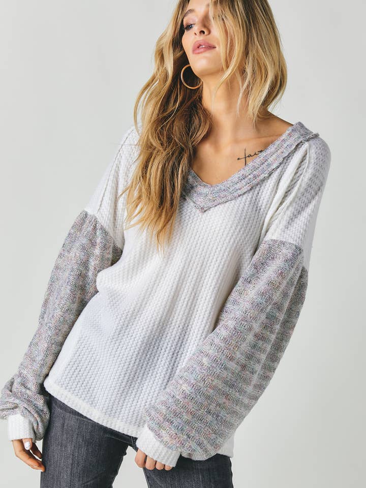 Davi & Dani - Wholesale Tunic - Women's - PLUS COLOR BLOCK V NECK LONG SLEEVE TOP6