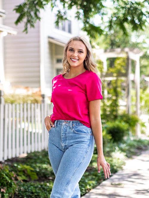 Berry Pink Crewneck Loose Fit Tee for wholesale by Clov Blanks