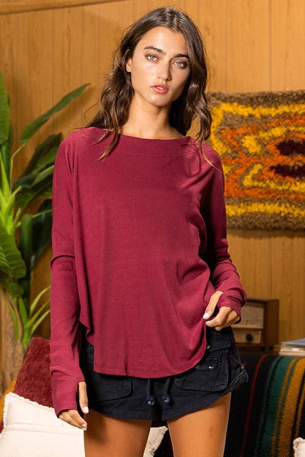 BUCKETLIST INC - Vente Haut en maille – femme - Haut surdimensionné en tricot uni côtelé à dos ouvert T20618