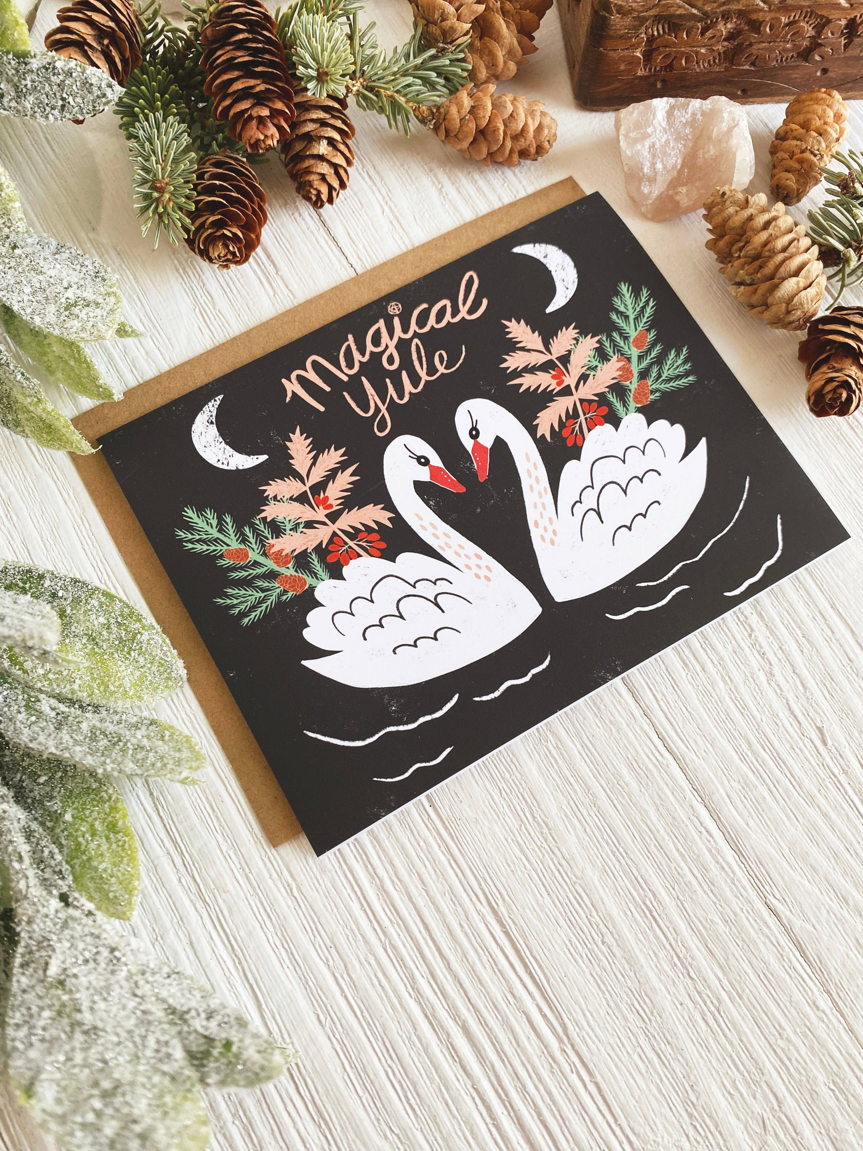 Dream Folk Studio - Wholesale Stationery/Notecard Set - Yule Notecard Set | Magical Yule Swans1