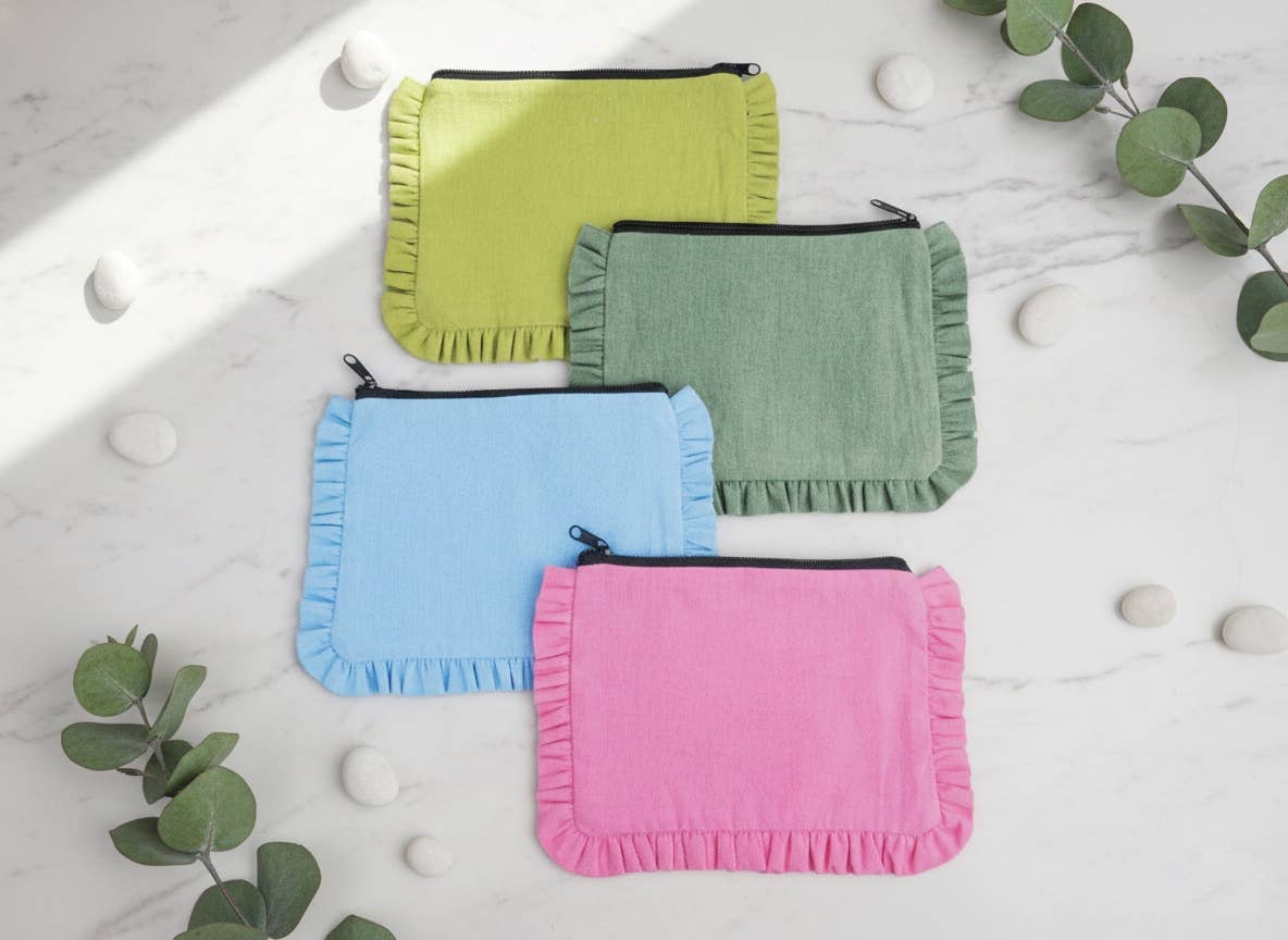 House of Kraft - Wholesale Pouch - Women's - Canvas Ruffle Pouches | Canvas Travel Pouches | Zipper Pouch20