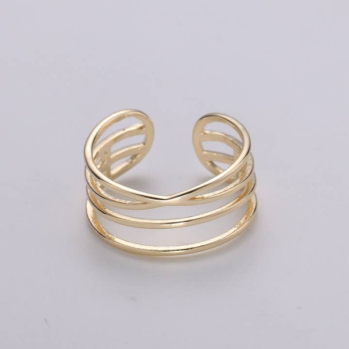 Gold Vermeil Layered Ring | Triple Band Stackable Ring | Dainty Ring Minimalist Jewelry Trendy Midriff or Pinkie Everyday Ring Open Ring R-125 for wholesale by Aim Eternal