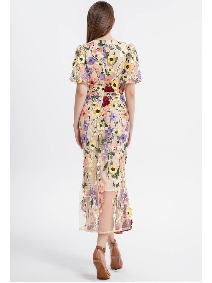 Sanyao Fashion - Wholesale Dress - Women's - SY474 3D Floral Embroidered Puff Sleeve Fishtail Skirt8