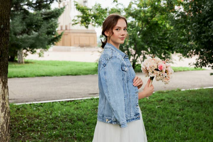 Simply Name It - Wholesale Denim Jacket - Women's - Blue Denim Jacket with Pearls2