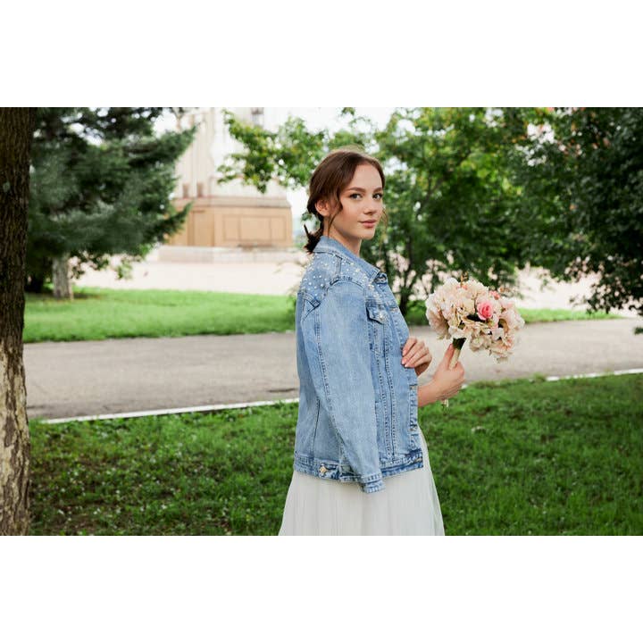 Simply Name It - Wholesale Denim Jacket - Women's - Blue Denim Jacket with Pearls2