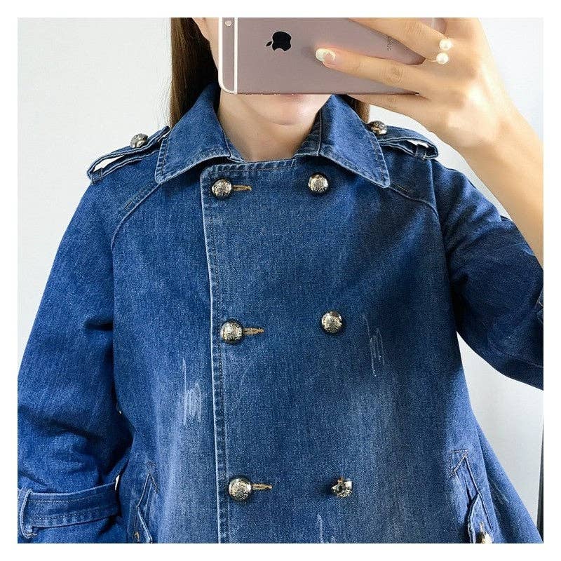 UZ Wholesale Store - Wholesale Denim Jacket - Women's - Double Breasted Loose Denim Jacket4