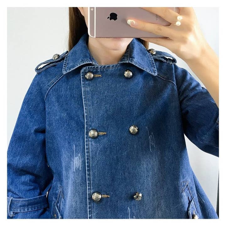 UZ Wholesale Store - Wholesale Denim Jacket - Women's - Double Breasted Loose Denim Jacket4
