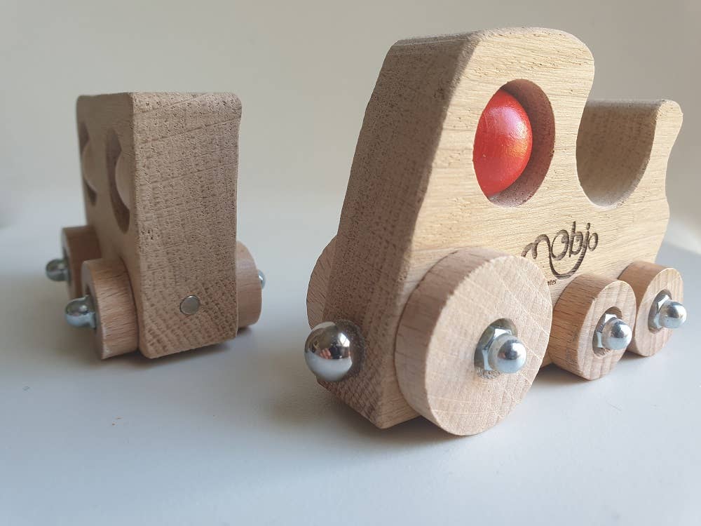 Mobjo - Vendita all'ingrosso Giocattolo in legno - Bambini - Piccolo treno in legno con locomotiva e carro articolato TchouJo2