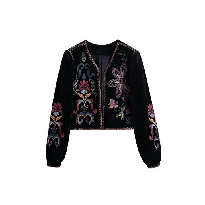 Black Vintage Floral Embroidered Cardigan Jacket for wholesale on Faire