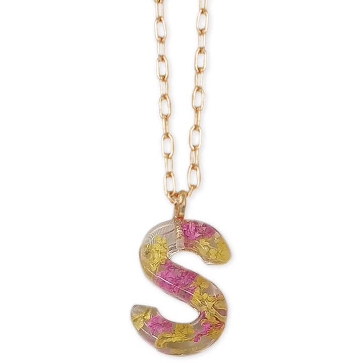 Vintage Monogram S Dried Flower Gold Necklace for wholesale by ZAD