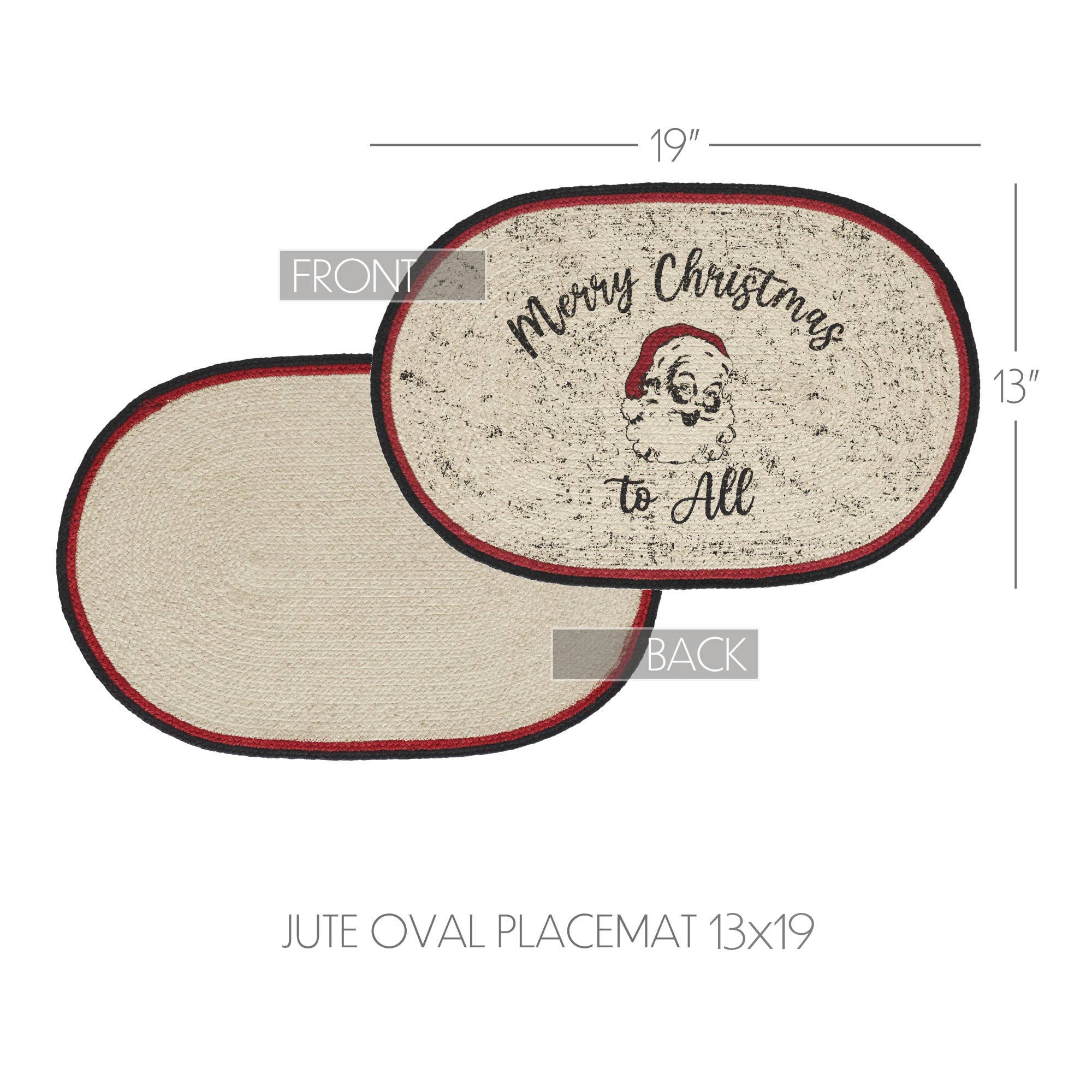 VHC Brands - Wholesale Placemat - Jolly Ole Santa Jute Oval Placemat 13x193