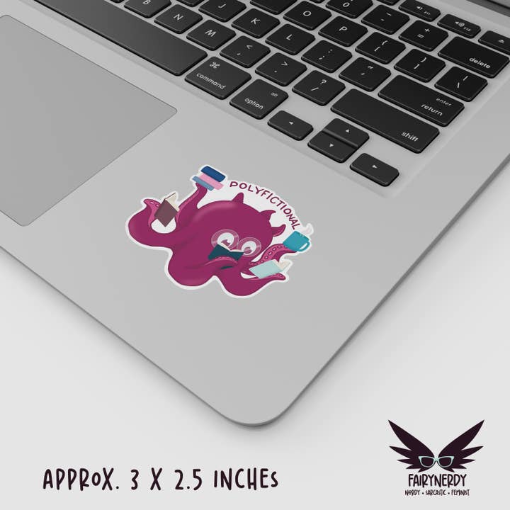 FairyNerdy - Wholesale Sticker - Funny Reading Octopus, Multiple Book Reader Vinyl Sticker1