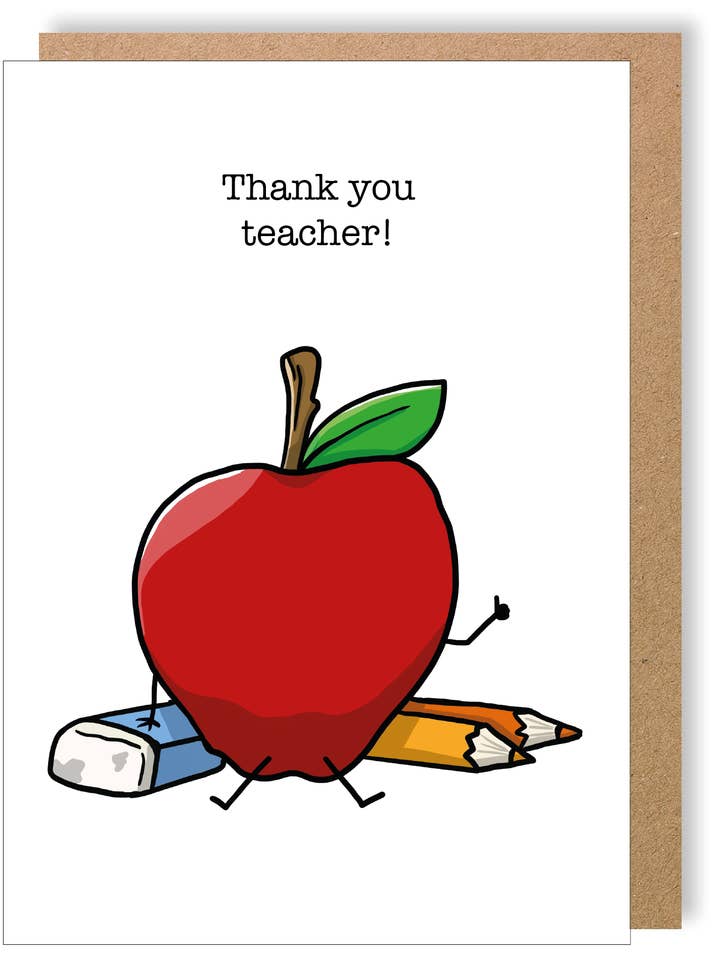 Thank You Teacher - Apple - Greetings Card - LukeHorton Art for wholesale by LukeHorton Art Ltd