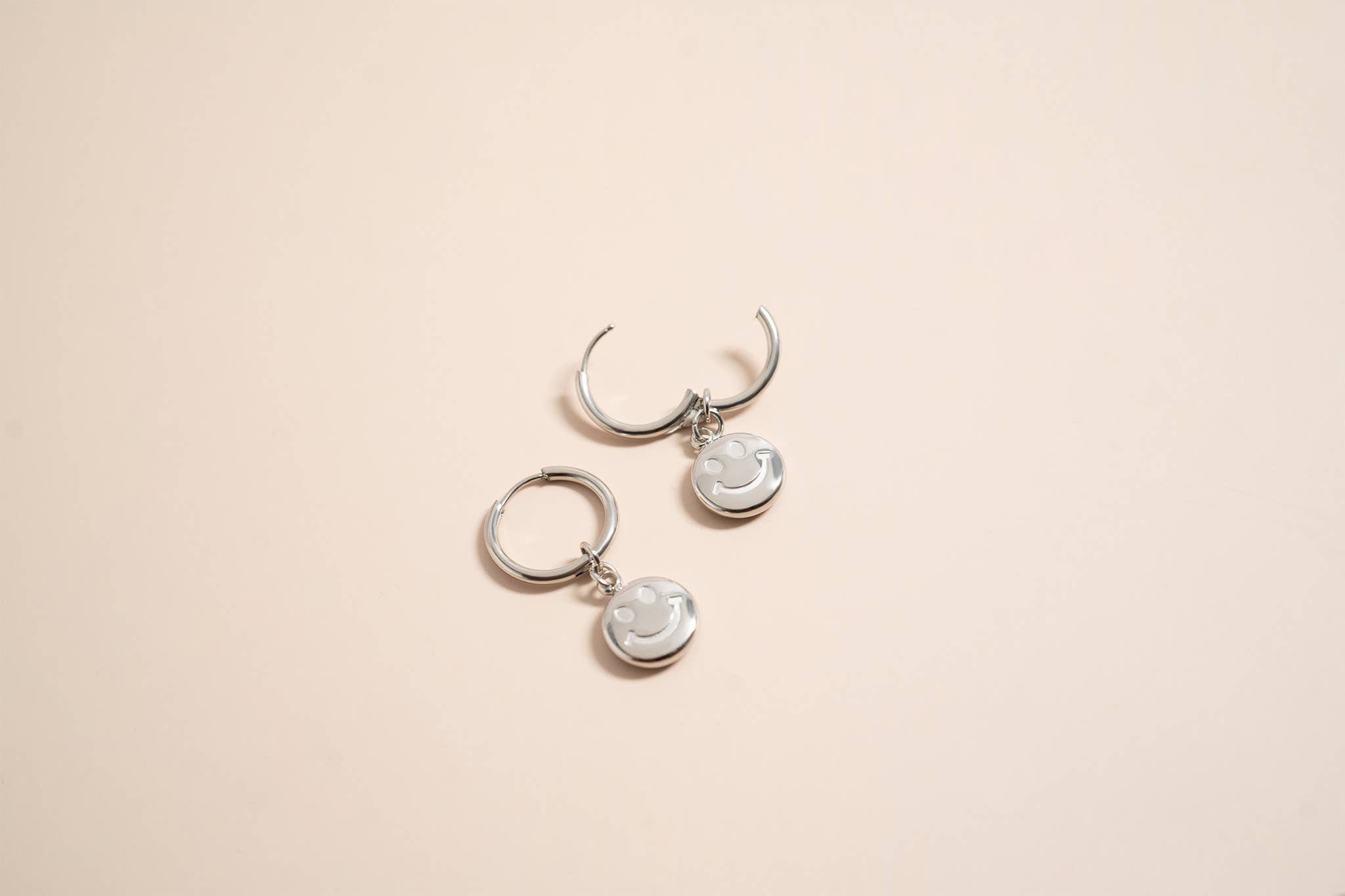 WJW - Wholesale Huggie Earrings - 18K Gold Stainless Steel Smiley Face Huggie Charm Earrings10