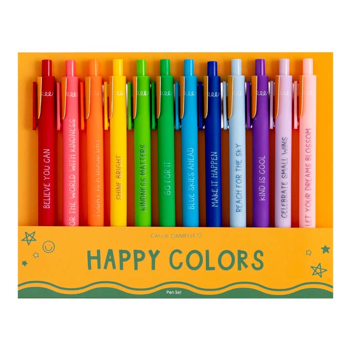 Happy Colors Crayon-Inspired Affirmations Pen Set of 12 for wholesale by Callie Danielle