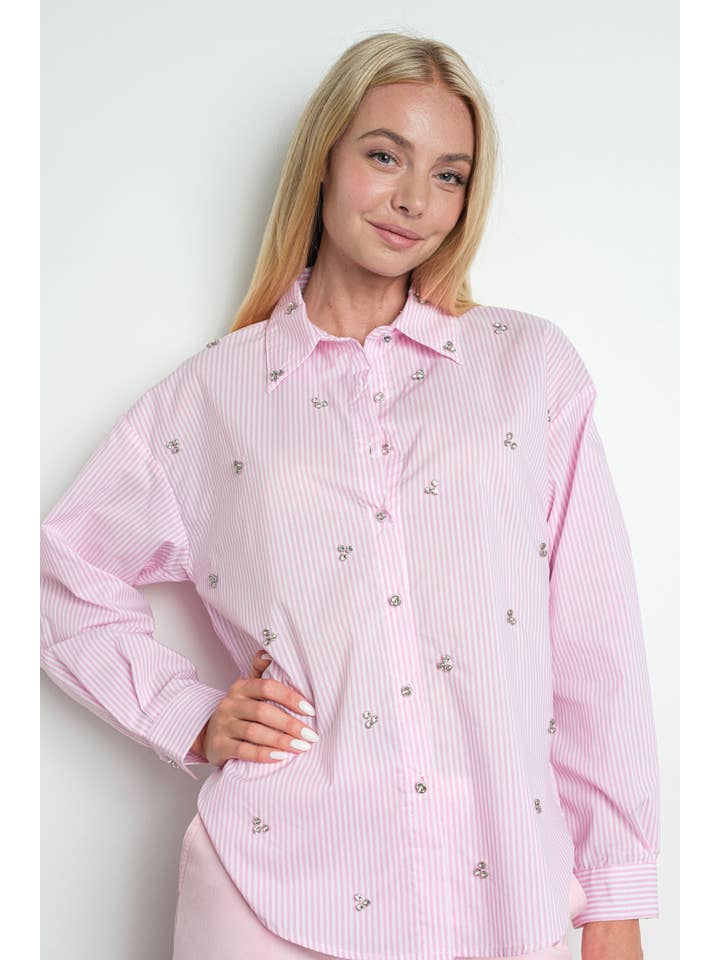 KIWI - Wholesale Buttoned-down shirt – Women's - IT3066 Rhinestone embellished button down shirt11