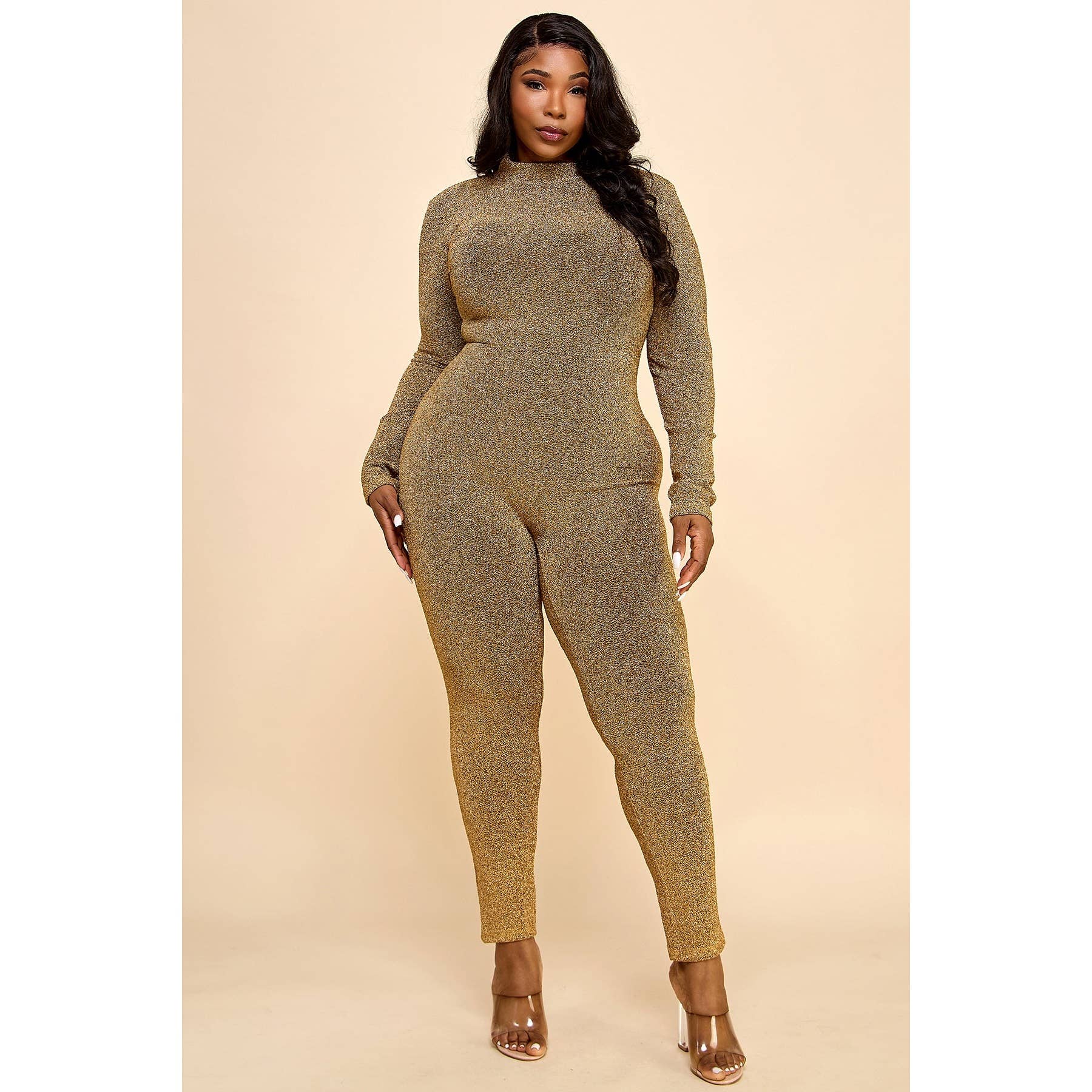 omgstyles – wholesale Jumpsuit - Dam – PLUS GLITTRANDE JUMPSUIT MED MOCKHALSRINGNING0
