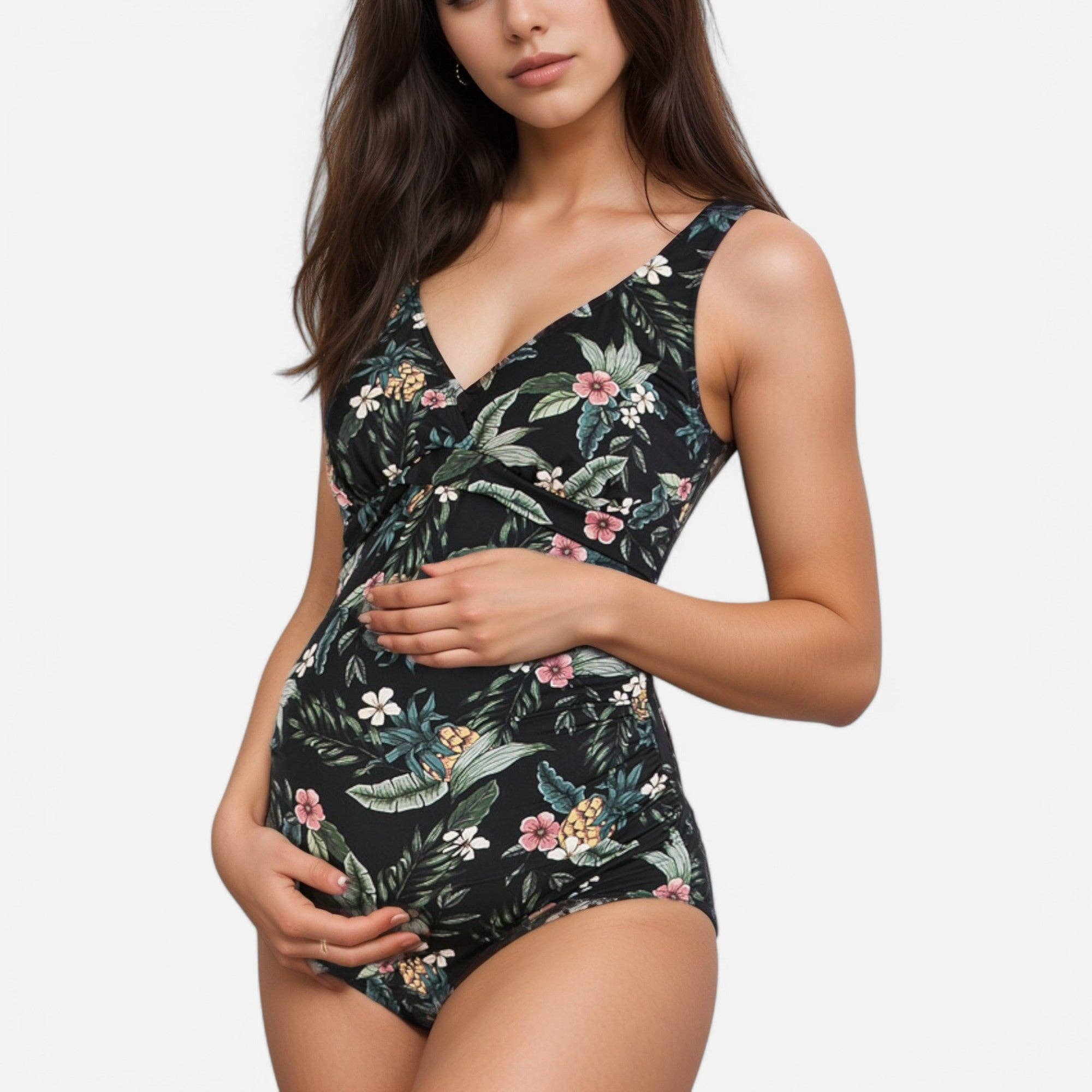 Anna Kaci Wholesale - Wholesale One Piece Swimsuit - Women's - Tropical Print Maternity Swimsuit with Ruched Sides7