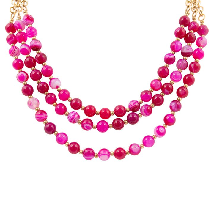 Collier doré imposant en agate rose pour la vente par Barse Jewelry