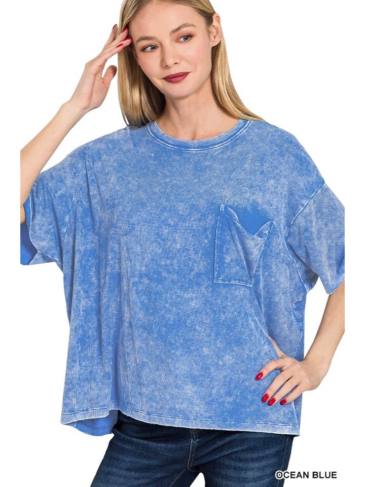 Vanilla Monkey - Vente Haut en maille – femme - Top côtelé à manches courtes et col rond délavé10