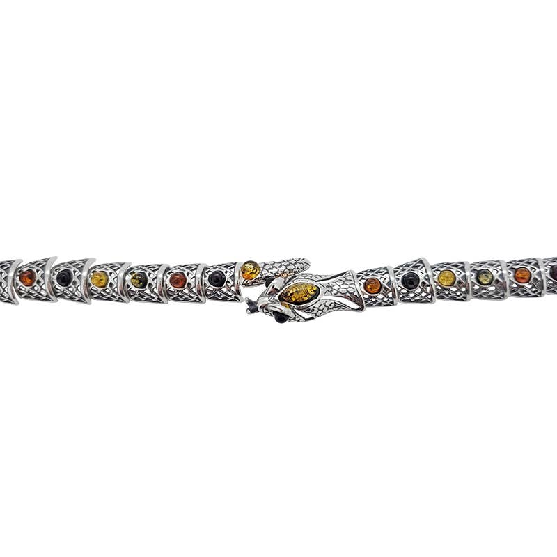 Amberman - Wholesale Link & Chain Bracelet - Multi Color Amber Sterling Silver Snake Link Bracelet1