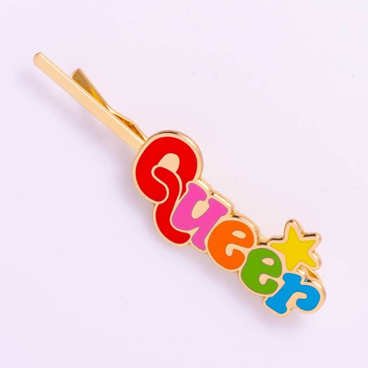 Épingle à cheveux Queer - Bijoux LGBTQIA en or 18 carats et émail cloisonné pour la vente par Yellow Owl Workshop