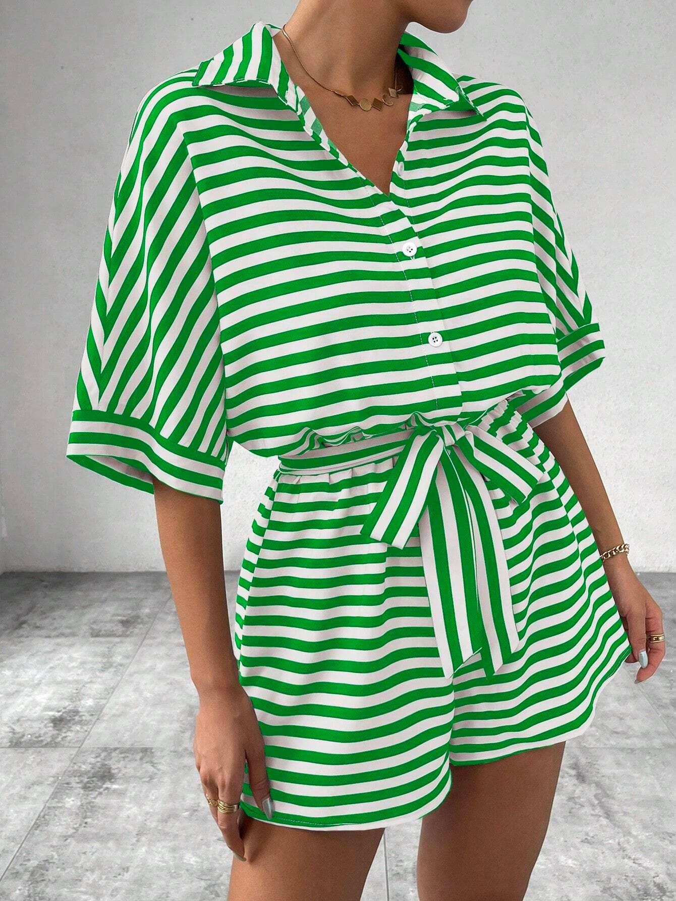 Lily Clothing - Wholesale Romper - Women's - Women’s striped buttoned cardigan romper13
