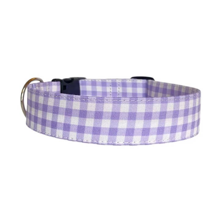 Lavender Gingham Dog Collar by Duke & Fox® for wholesale by Duke & Fox