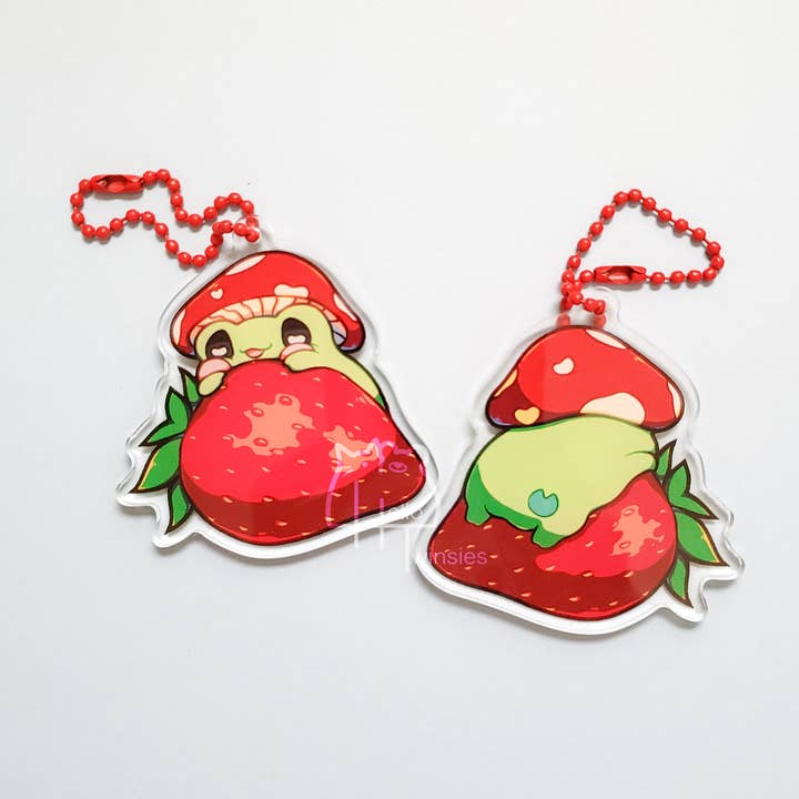 Mushroom Frog with Strawberry Acrylic Charm for wholesale by HelloTwinsies