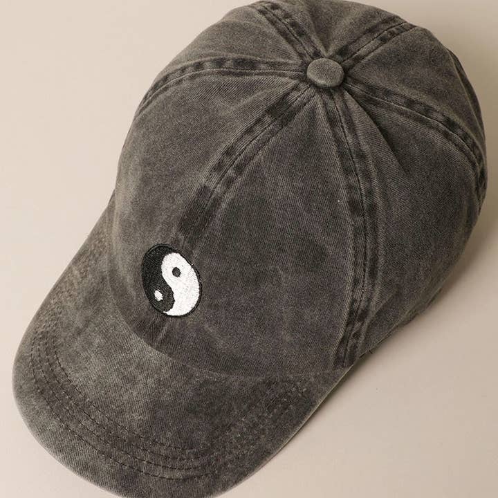 BLACK Yin Yang Embroidered Cotton Baseball Dad Cap for wholesale on Faire2