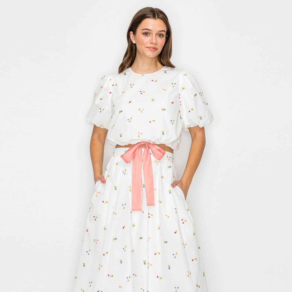 LoveWednesday - Wholesale Blouse - Women's - Cherry Cherry Cherry Crop Top With Bow - LWT19579