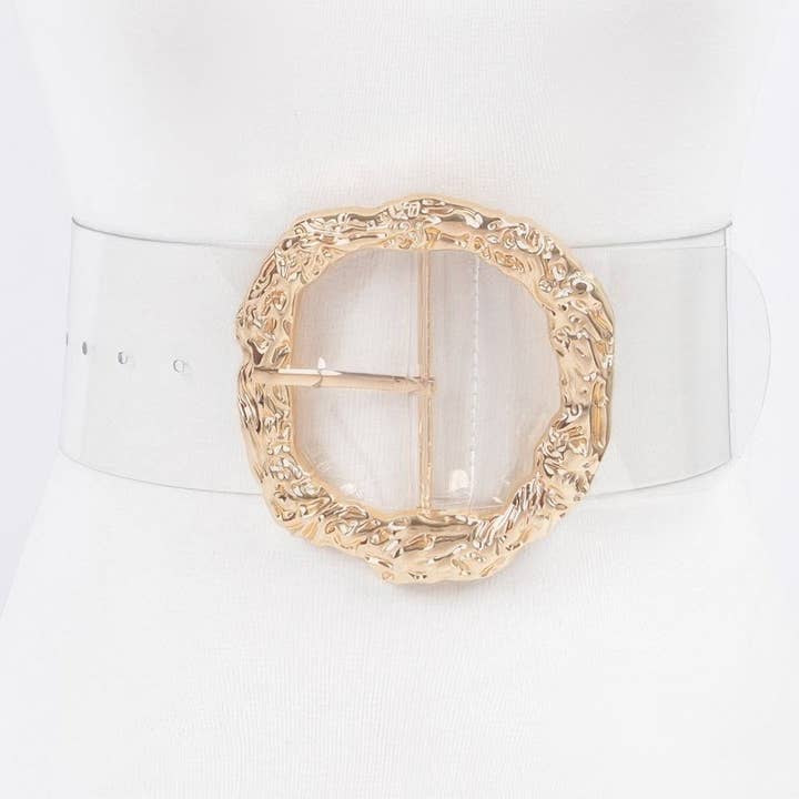 CC Wholesale Clothing - Vendita all'ingrosso Cintura - Donna - Cintura Trasparente con Grande Fibbia Rotonda in Metallo Vintage0