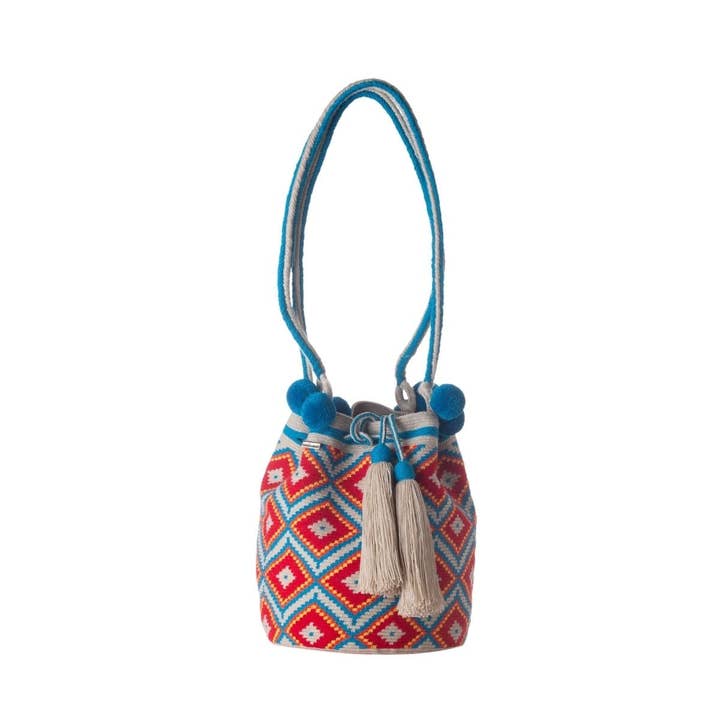 Hilo Sagrado - Vendita all'ingrosso Borsa tote - Donna - Borsa Tote Wayuu Blu/Arancione con Pompon